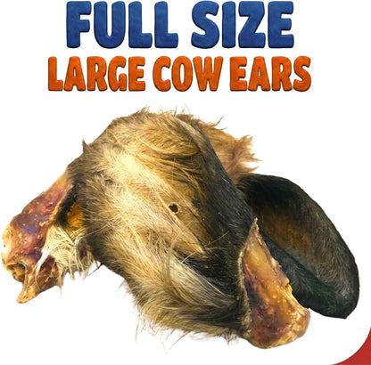 Cows Ear for Dogs X 10 Ears with Fur | 100% Natural Treats | Grain Free & Hypoallergenic | Natural Long Lasting Raw Buffalo Ear Chew | Tasty Raw Dog Treat | Natural Dewormer | by