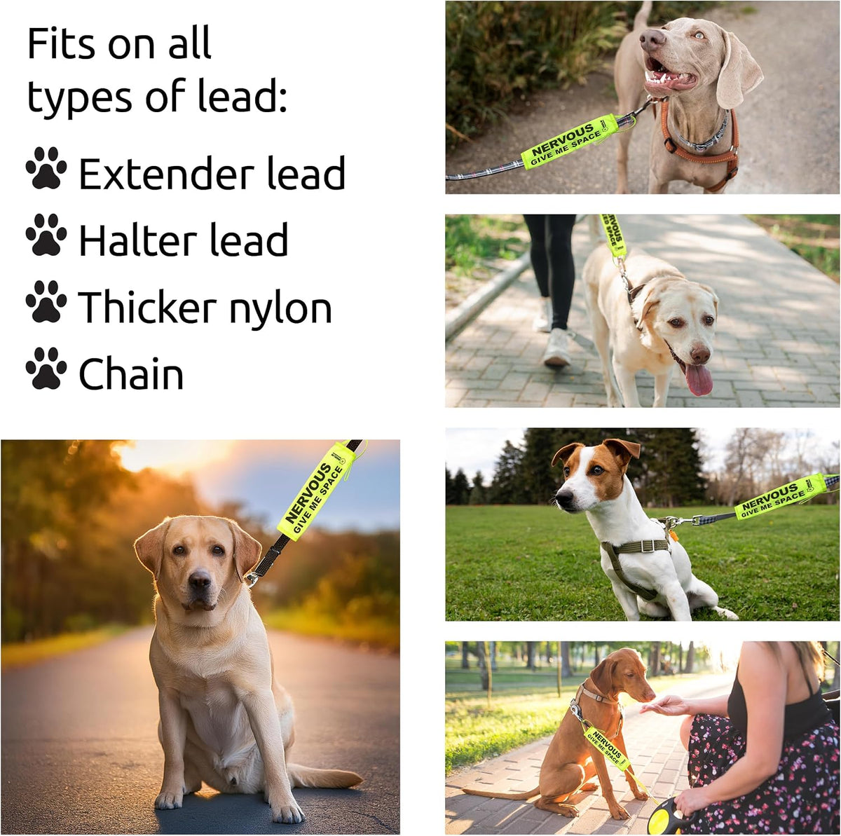 Nervous, Anxious Dog Lead Sleeve Sign, Give Me Space Neon Hi Vis Reactive Dog Leash Slip Cover, Reactive, Awareness, Yellow Warning, Pet Training Leads, Rescue Dogs Accessories by