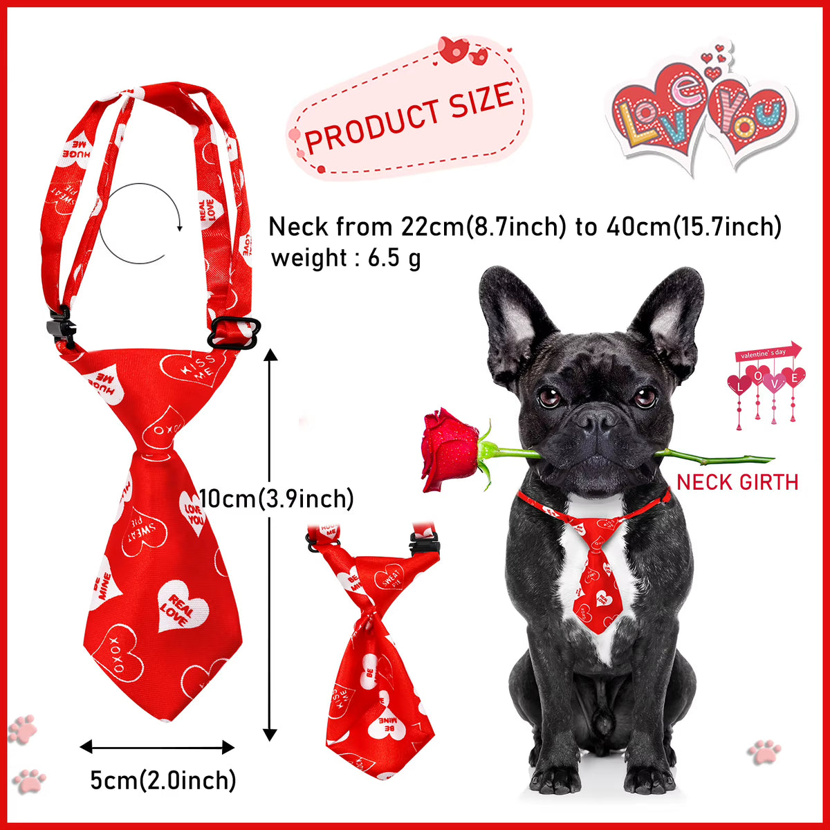 10PCS Dog Necktie Dog Bow Ties for Valentine'S Day Love Adjustable Dog Grooming Neckties for Small Dogs Products Pet Accessories