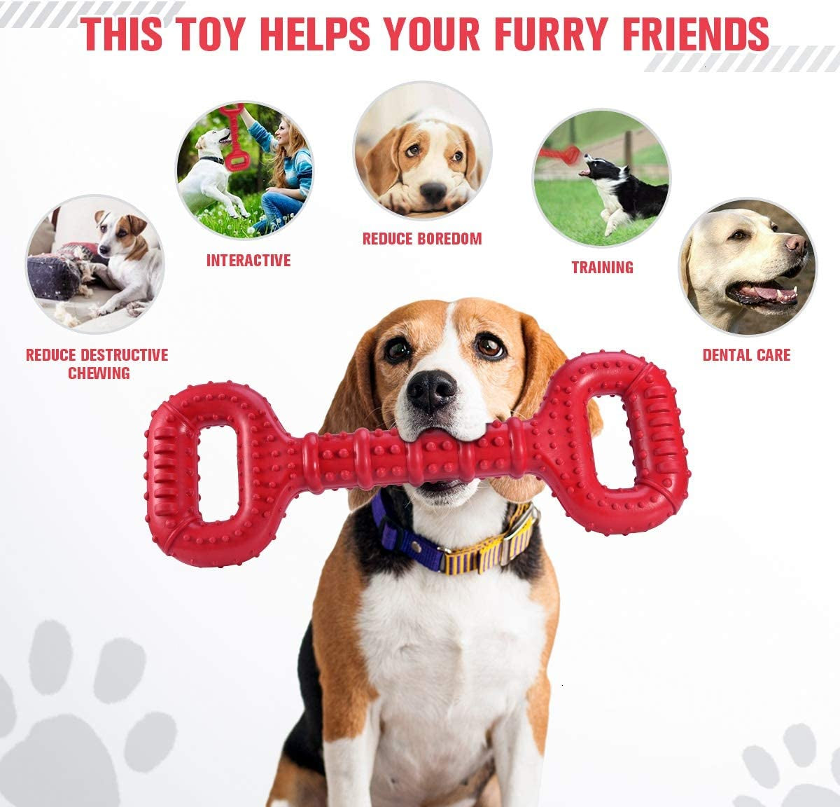 Large Breed Dog Toys - Indestructible Interactive Bone Toy, 15 Inch, Natural Rubber, Tooth Cleaning, Tug-Of-War for Medium & Large Dogs