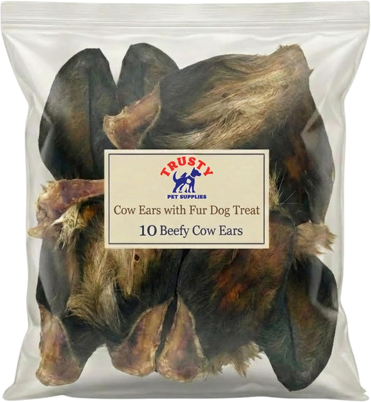 Cows Ear for Dogs X 10 Ears with Fur | 100% Natural Treats | Grain Free & Hypoallergenic | Natural Long Lasting Raw Buffalo Ear Chew | Tasty Raw Dog Treat | Natural Dewormer | by