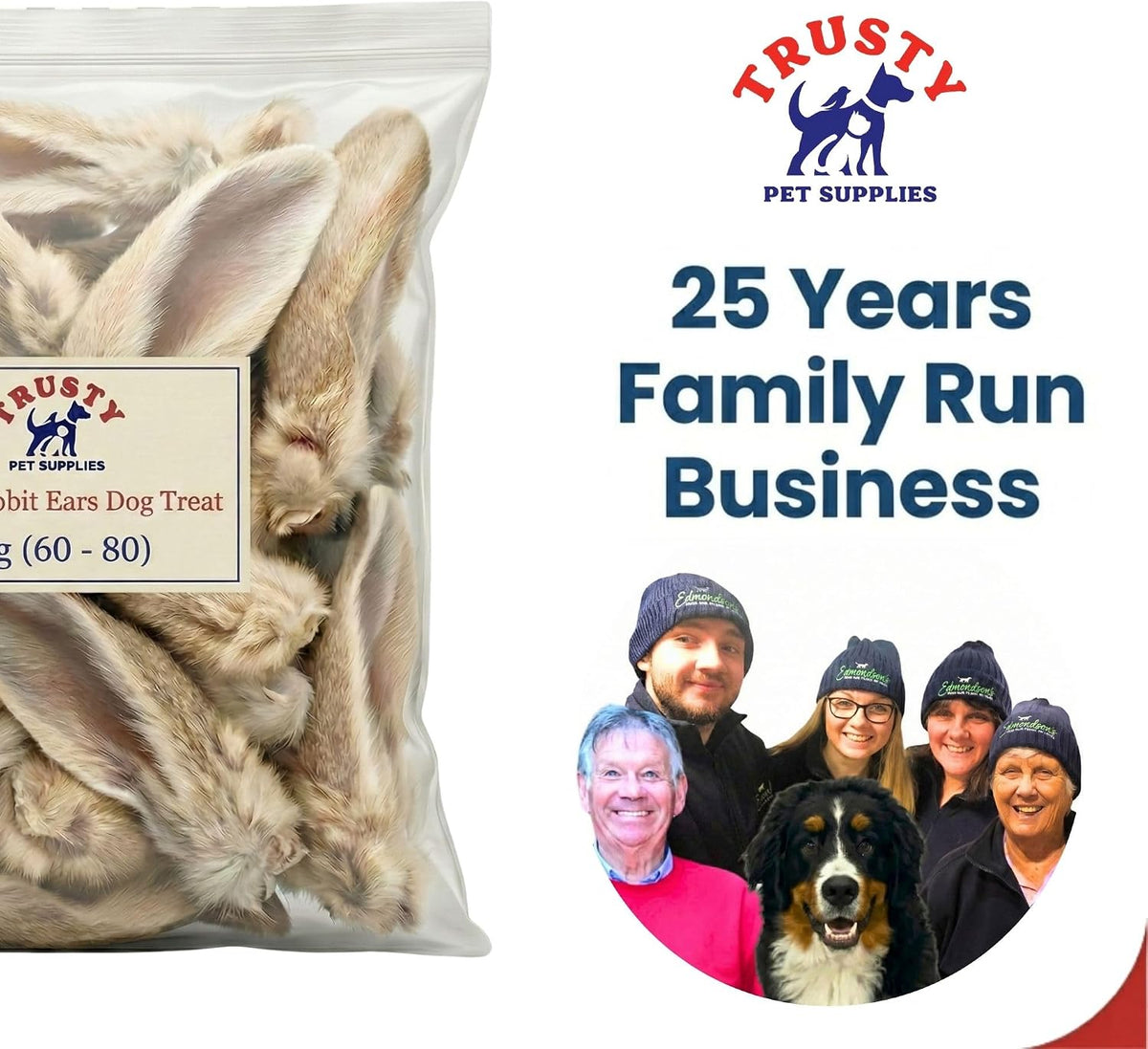 Rabbit Ears with Fur for Dogs 500G (Approx. 30-40 Ears) | 100% Natural Low Fat Dog Treats | Hypoallergenic Raw Dog Food Chew | Grain Free Pet Food | Natural Dewormer