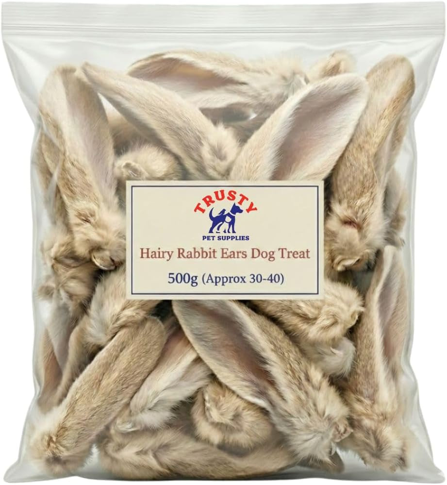 Rabbit Ears with Fur for Dogs 500G (Approx. 30-40 Ears) | 100% Natural Low Fat Dog Treats | Hypoallergenic Raw Dog Food Chew | Grain Free Pet Food | Natural Dewormer