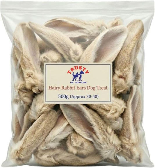 Rabbit Ears with Fur for Dogs 500G (Approx. 30-40 Ears) | 100% Natural Low Fat Dog Treats | Hypoallergenic Raw Dog Food Chew | Grain Free Pet Food | Natural Dewormer