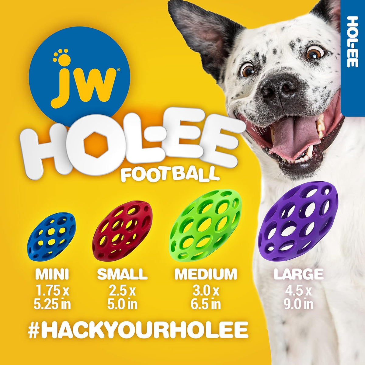 Hol-Ee Mini American Football Durable Rubber Dog Toy, Medium, 1-Pack