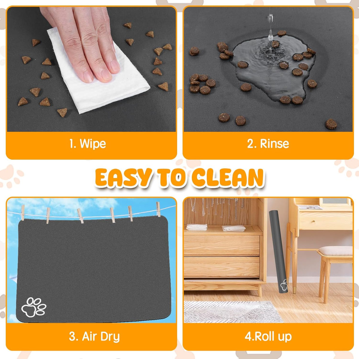 Dog Food Mat, 90 X 60Cm Large Absorbent Pet Feeding Mat, Cat Food Mat for Food and Water, No Stains Quick Dry Dog Water Dispenser Mat, Pet Supplies Mat, Dog Bowl Mat