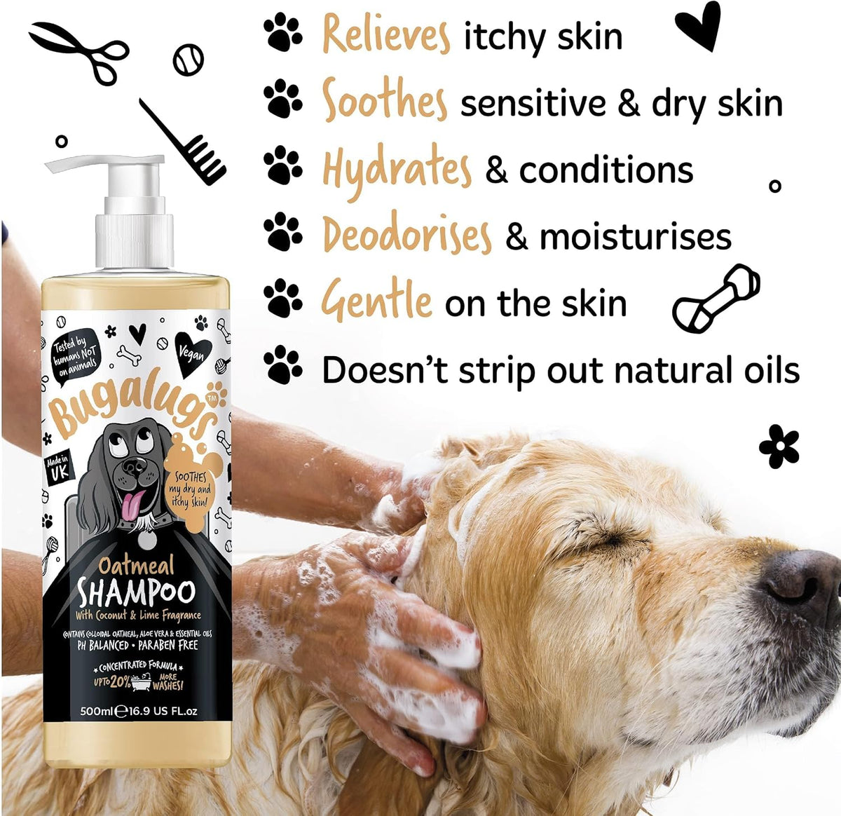 Oatmeal & Aloe Vera Dog Shampoo Dog Grooming Shampoo Products for Smelly Dogs with Fragrance, Oatmeal Puppy Shampoo, Professional Vegan Pet Shampoo & Conditioner (500Ml)