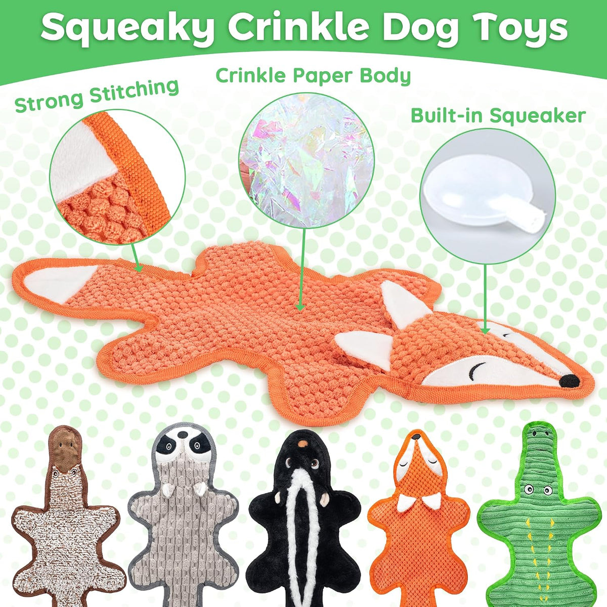 5 Pack Squeaky Dog Toys with Crinkle Paper, No Stuffing Dog Toy for Large Dogs, Safe Pet Toy for Small to Large Breed, Ideal for Puppy Gifts & Tug of War Toys