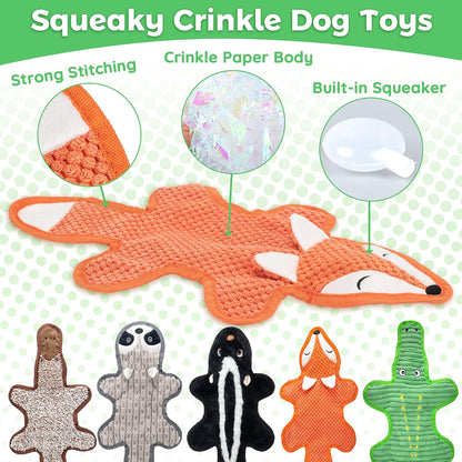 5 Pack Squeaky Dog Toys with Crinkle Paper, No Stuffing Dog Toy for Large Dogs, Safe Pet Toy for Small to Large Breed, Ideal for Puppy Gifts & Tug of War Toys