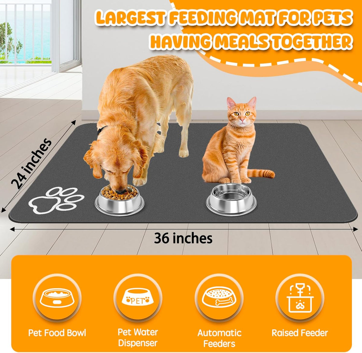 Dog Food Mat, 90 X 60Cm Large Absorbent Pet Feeding Mat, Cat Food Mat for Food and Water, No Stains Quick Dry Dog Water Dispenser Mat, Pet Supplies Mat, Dog Bowl Mat