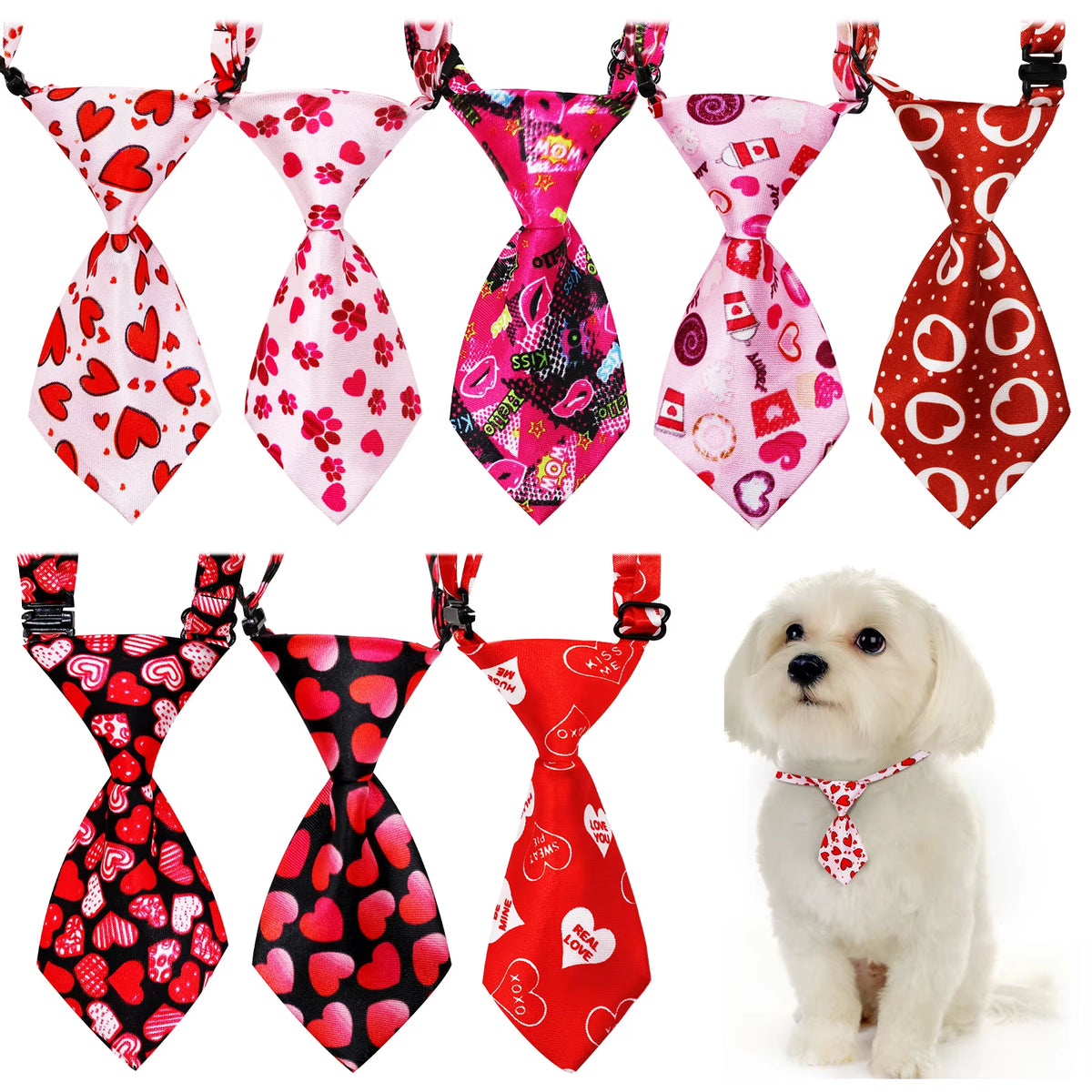 10PCS Dog Necktie Dog Bow Ties for Valentine'S Day Love Adjustable Dog Grooming Neckties for Small Dogs Products Pet Accessories