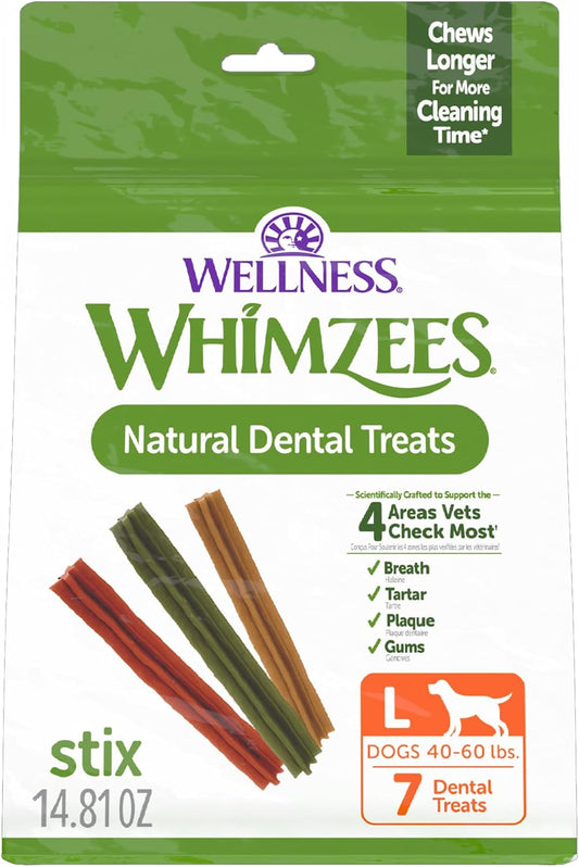 by Wellness Stix Natural Dental Chews for Dogs, Long Lasting Treats, Grain-Free, Freshens Breath, Large Breed, 7 Count