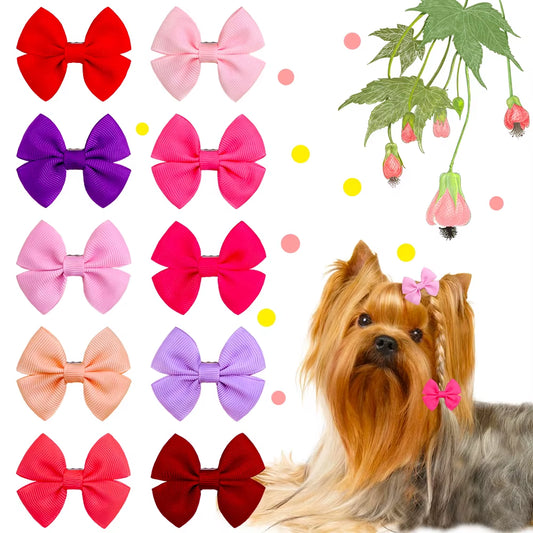 10Pcs Dog Bows Solid Dog Accessories Small Dog Hair Clips Dog Grooming Products Pet Dog Hair Accessories Pet Suplies for Dogs
