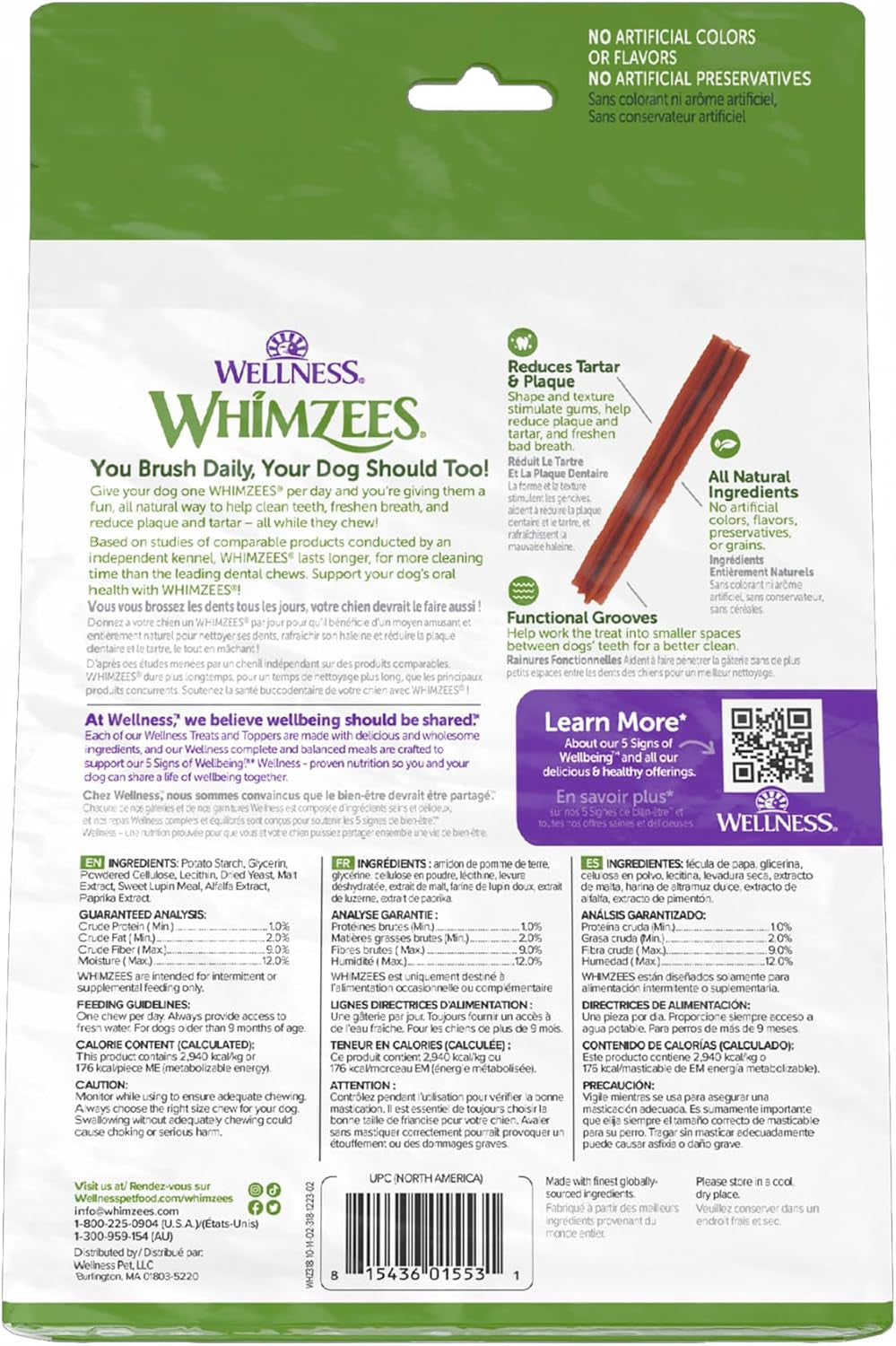 by Wellness Stix Natural Dental Chews for Dogs, Long Lasting Treats, Grain-Free, Freshens Breath, Large Breed, 7 Count